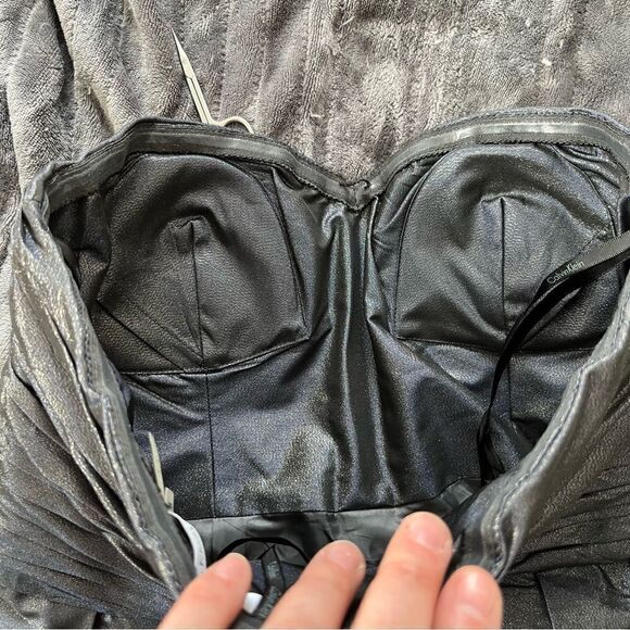 Calvin Klein Navy Gold Shimmer Sweetheart Neckline Bubble Skirt Mini Dress - Picture 6 of 8